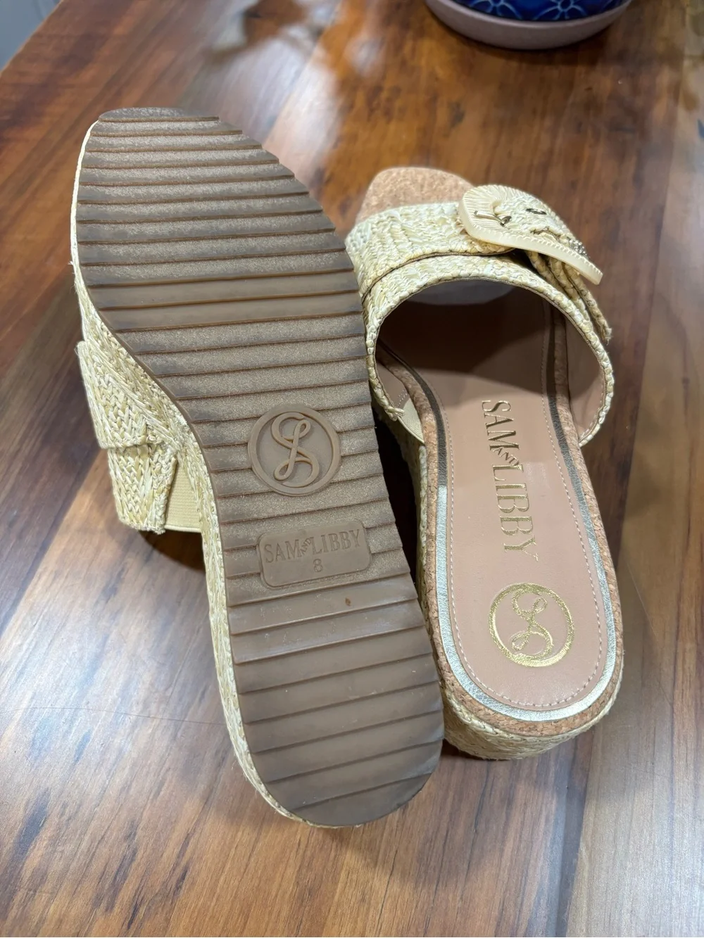 Sam & Libby Crysta Raffia Platform Sandals Cyprus Size 8